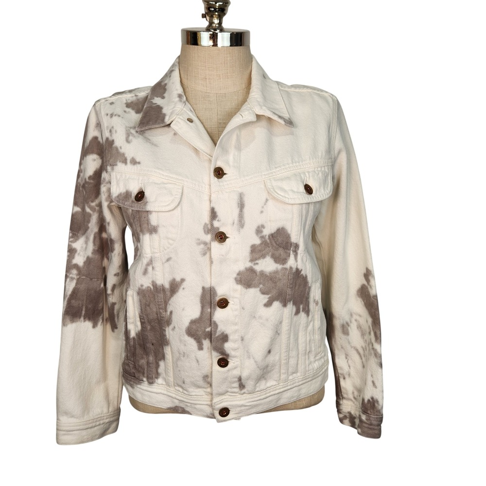 NSF Tie Dye Denim Jacket Cotton‎ Womens M White Brown Distressed Button Closure